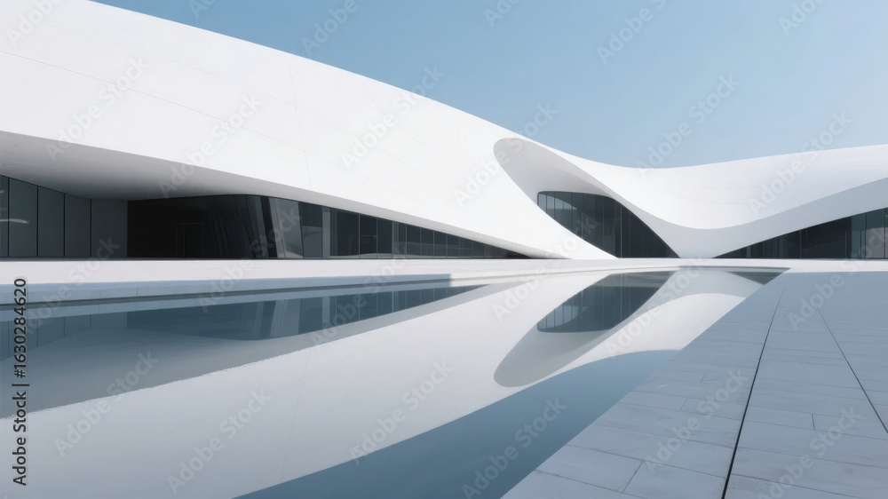 Obraz premium Modern Architectural Structure with Reflective Pool