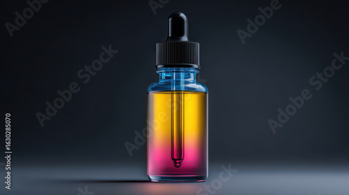 Wallpaper Mural A glass dropper bottle filled with vibrant yellow and pink liquid against a dark moody background studio shot Torontodigital.ca