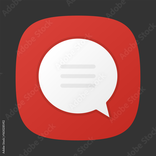 Red chat app icon. Red message app icon. Red speech bubble icon