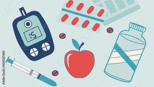 Diabetes Management Tools and Healthy Diet.