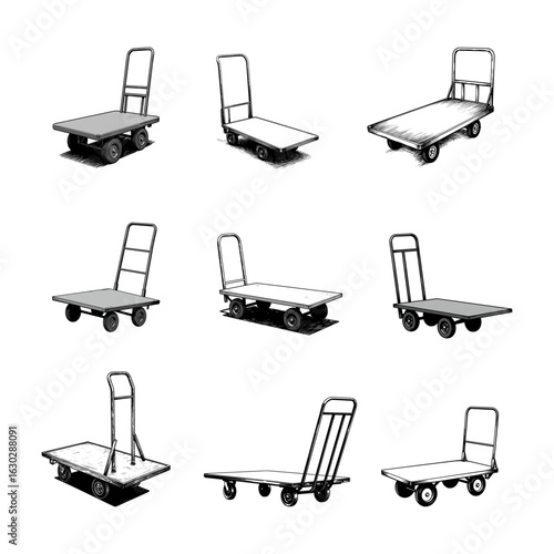 Platform Trolley Hand Truck - Warehouse & Logistics Illustration Set