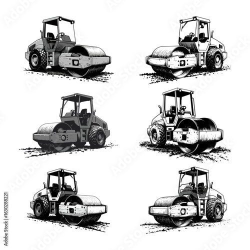 Road Roller Compactor - Heavy Construction Machinery Sketch Set