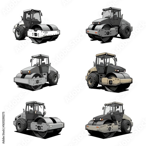 Modern Road Roller Compactor - Heavy Construction Vehicle Set