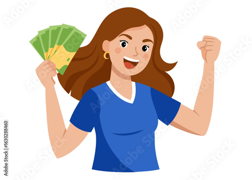 Excited woman holding money and celebrating success