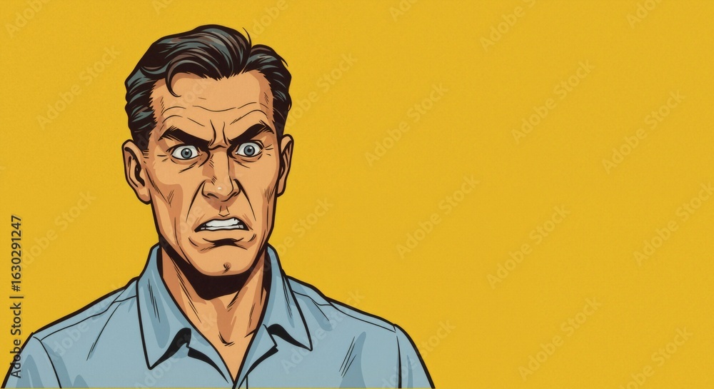 Fototapeta premium Man with a strong emotional expression and an open mouth. Comic book style pop art vector illustration for emotional concepts.