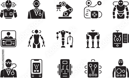Futuristic ai medical technology and robotics icons