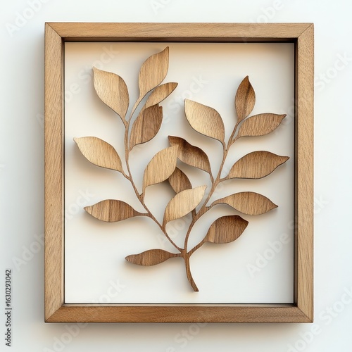Wooden framed art, laser-cut leaves