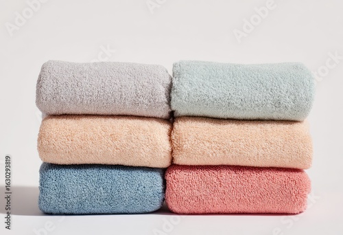 Stacked soft towels in pastel colors
