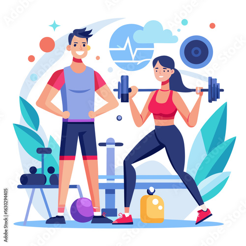 man and woman exercising