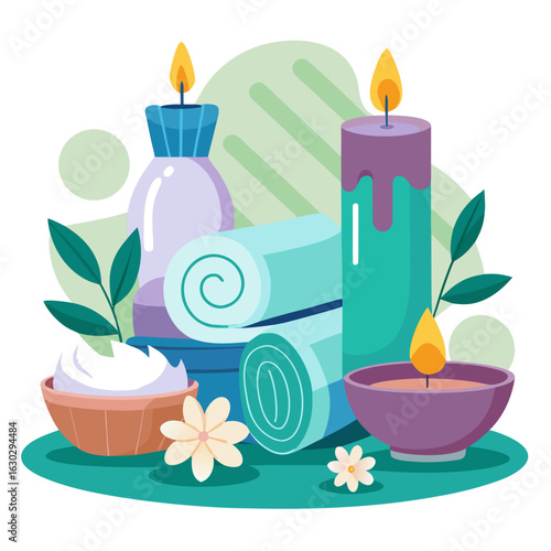 spa still life with candles and towel