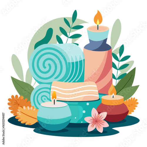 spa still life with candles and towel