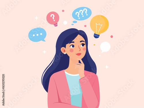 flat vector of woman thinking of something