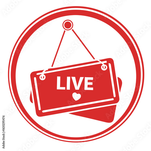 Red live streaming icon with heart symbol