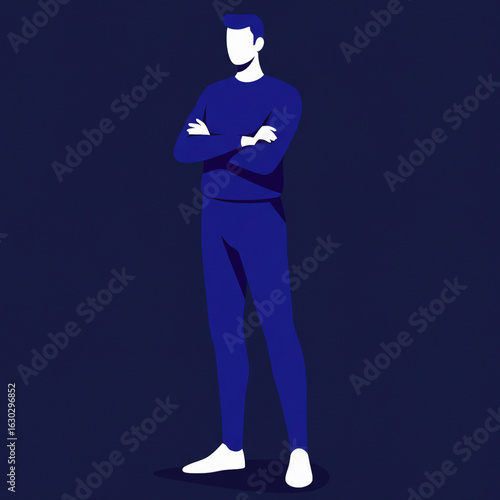 Vector illustration of a confident faceless figure with crossed arms on dark background  
