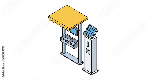 Payment kiosk with awning and screen for ticketing