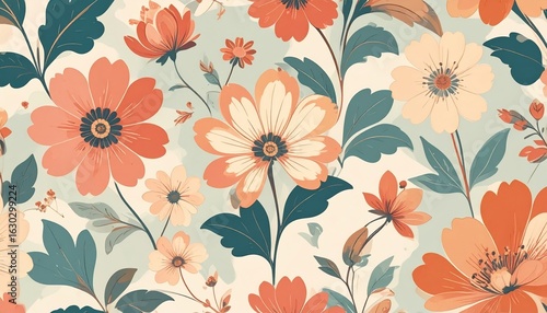 Floral Pattern Design With Peach And Orange Flowers