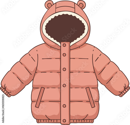 Cute pink children's puffer jacket with bear ears hood warm winter clothing