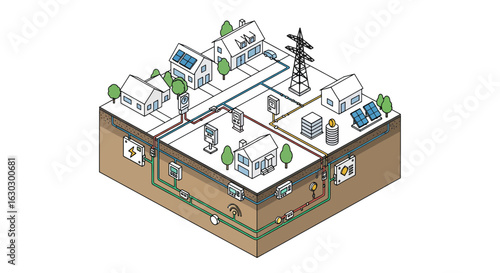 Urban infrastructure network diagram showing energy and utilities