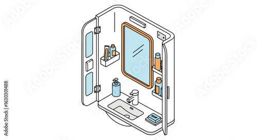 bathroom isometric view personal hygiene toiletries sink mirror