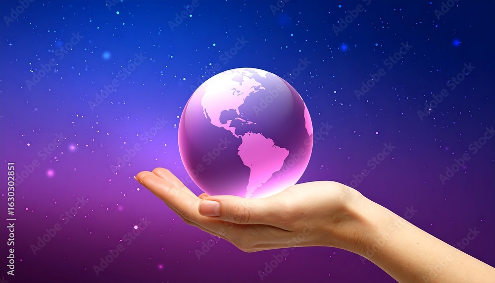 Hand holding a glowing Earth in space Hand holding a glowing Earth in space