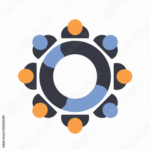 Vector illustration of collaborative community circle with abstract human figures
