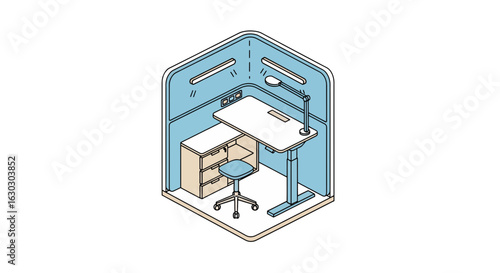 Modern office pod workstation isolated isometric view