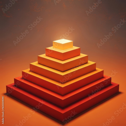 Stacked Orange Red Square Platforms Forming A Pyramid With Glowing Top levels