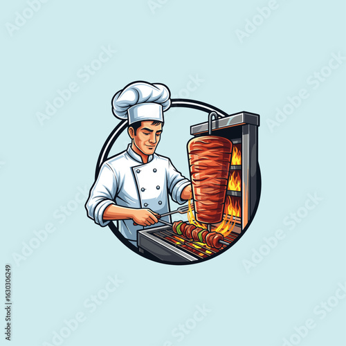 Chef Preparing Shawarma and Kabobs