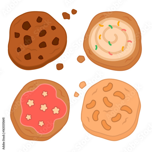 Set of Cookies Illustration. Simple Homemade Cookies. Choco Chips Sprinkle Cream Illustration in Vector