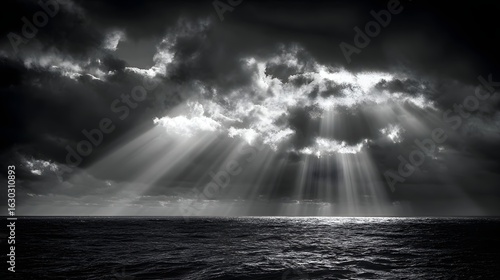 Dramatic cloudy sky with sunlight piercing