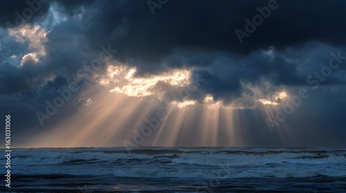 Dramatic cloudy sky with sunlight piercing