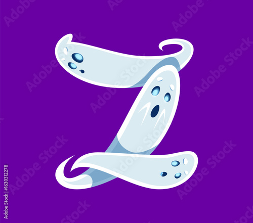 Halloween font Z letter ghost cartoon comical character. Scary phantom character font typeset symbol, horror ghost personage or spooky spirit mascot latin alphabet vector element. English ABC letter