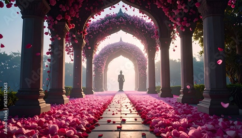 Wallpaper Mural Floral pathway, serene temple Torontodigital.ca