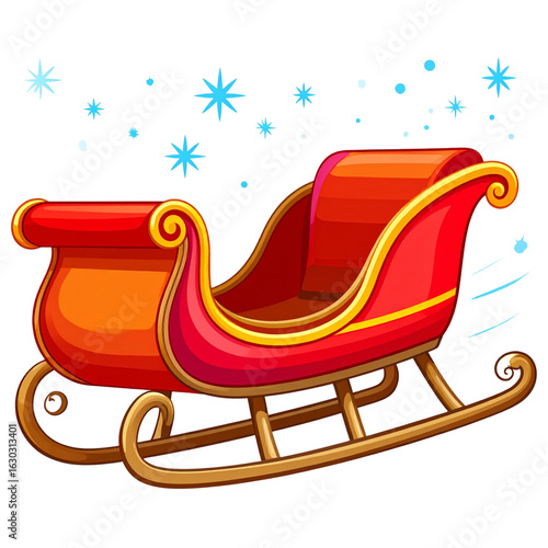Cartoon-Style Flying Christmas Sleigh with Motion Trails and Snow Effects, Transparent Background