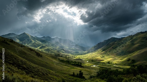 Bright streaks of sun piercing through stormy