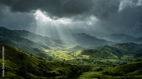 Bright streaks of sun piercing through stormy