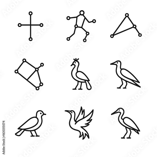 Southern Constellations Icons. Outline icon set of southern hemisphere constellations: Crux, Centaurus, Carina, Vela, Pavo, Tucana