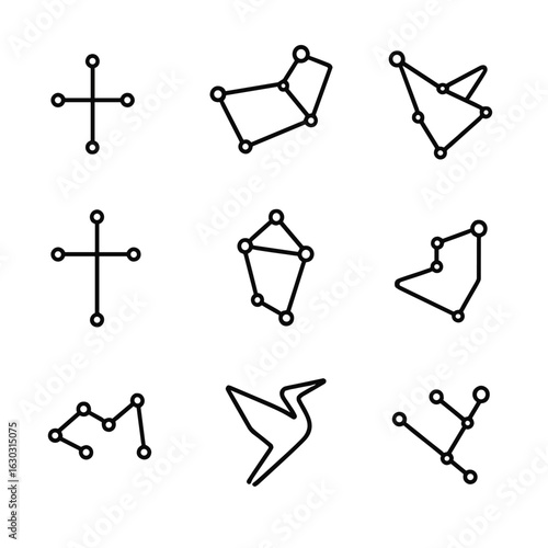 Southern Constellations Icons. Outline icon set of southern hemisphere constellations: Crux, Centaurus, Carina, Vela, Pavo, Tucana