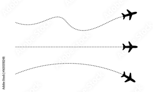 Three airplanes flying on dotted lines representing flight paths