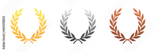 Three laurel wreaths in gold silver and bronze