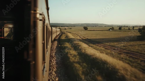 Train Traveling Through Countryside Seen from Window — Peaceful Rural Journey