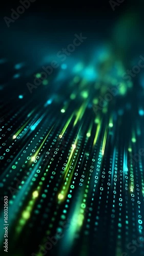 Abstract digital data stream binary code glowing green and teal lines high resolution background image showing a perspective view of illuminated 0s and 1s technology information