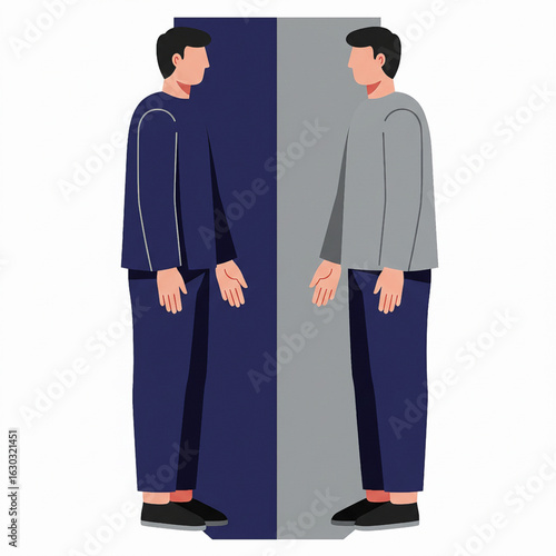 Vector illustration of two men facing each other in split background