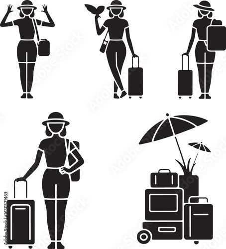 Travel Vacation Silhouettes with Luggage and Accessories