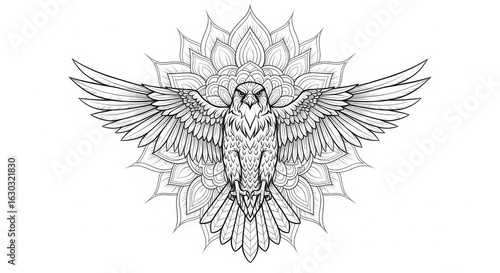Intricate line art of a majestic eagle with geometric background