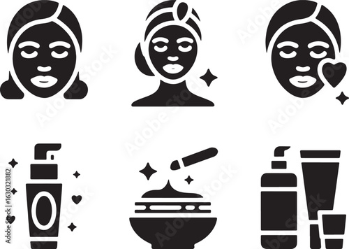 Black Icons of Woman Face Masks and Skincare Products