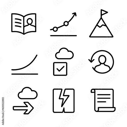 Story and Instruction Icons. Outline icon set of story sequences: introduction, rising action, climax, falling action, resolution,