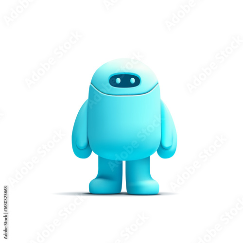 Realistic blue 3D robot on white background. Friendly droid character on white background. For technology, science concepts. Vector illustration.