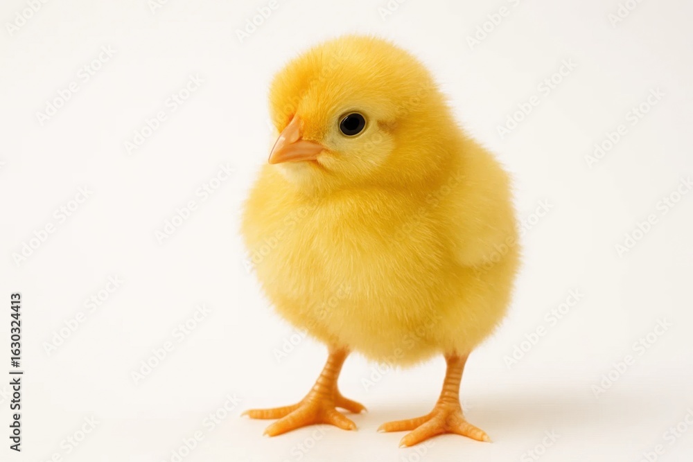 Fototapeta premium A young chicklet stands poised on its hind legs, gazing curiously into the distance