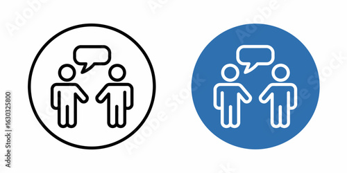 Communication Icon with Two People Talking – Conversation and Dialogue Symbol in Line and Solid Style.